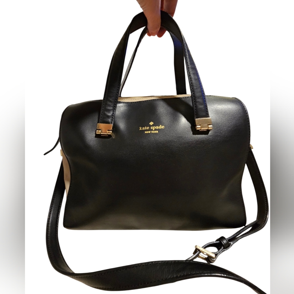 Parker Street Allena- Kate Spade Blk Tan Leather Suede Convertible Satchel- EUC
